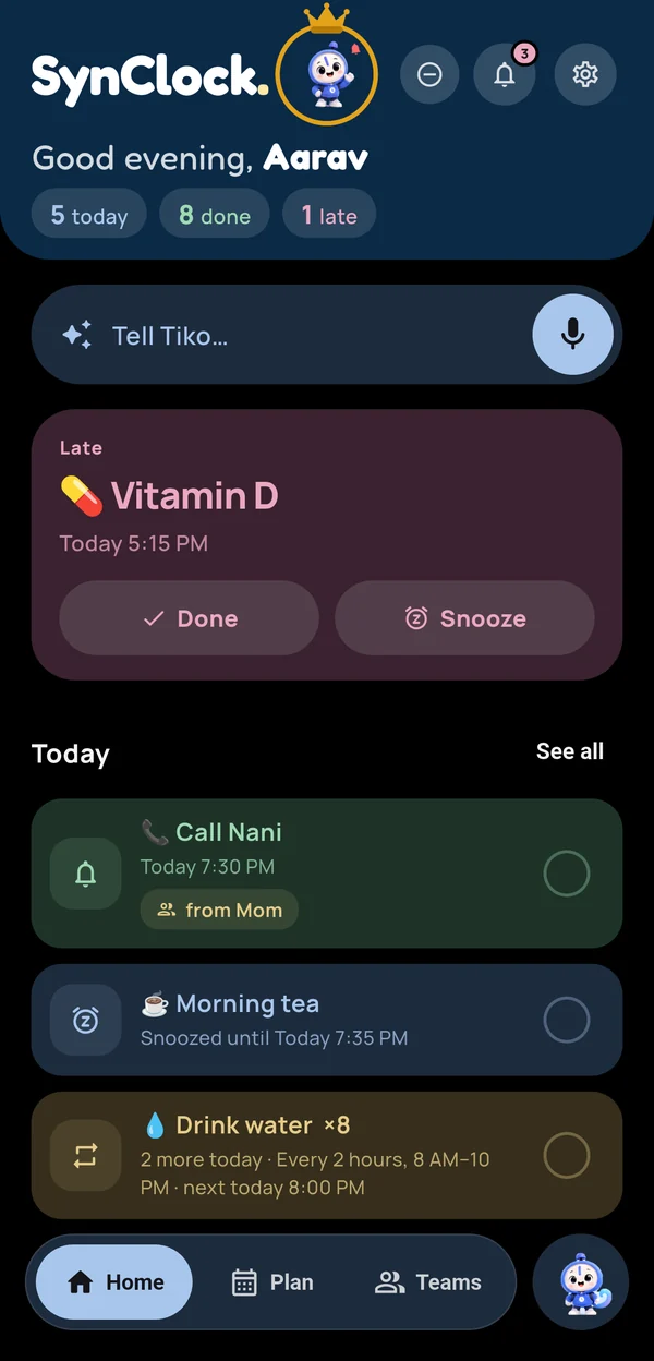 Home in dark mode