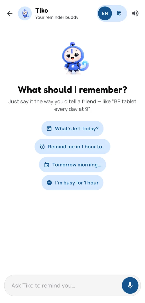 Talk to Tiko: What should I remember? with quick starters